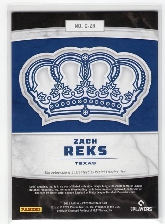 Zach Reks 2022 Panini Capstone Baseball Crown Autograph #C-ZR