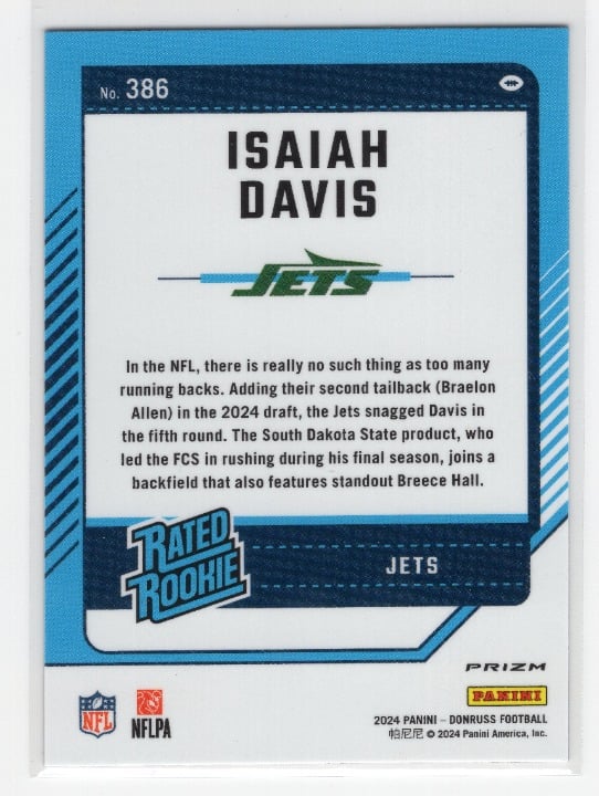 Isaiah Davis 2024 Panini Donruss Football Rated Rookie Red Pandora Prizm #386