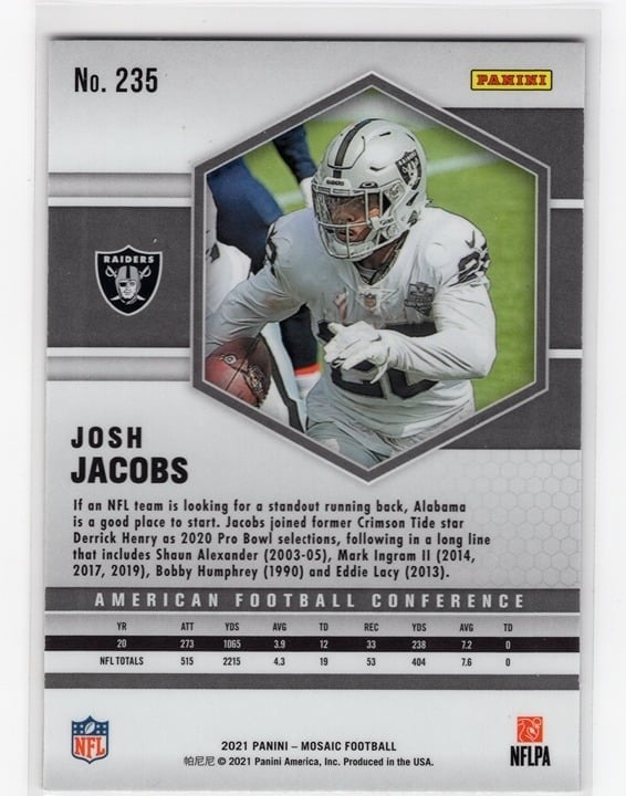 Josh Jacobs 2021 Panini Mosaic Football AFC #235