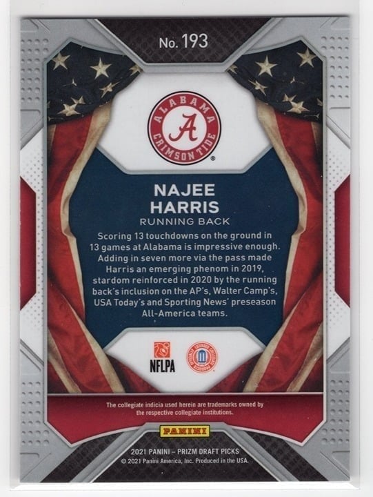 Najee Harris 2021 Panini Prizm All-Americans Rookie  Alabama Crimson Tide #193