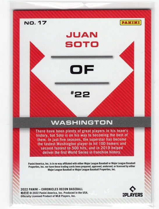 Juan Soto 2022 Panini Chronicles Recon Baseball 22/25 #17