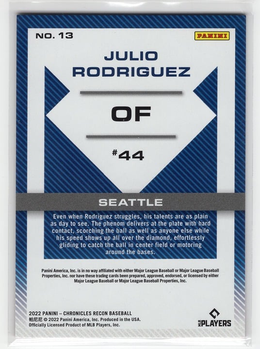 Julio Rodriguez 2022 Panini Chronicles Recon Baseball Rookie Card 97/99 #13