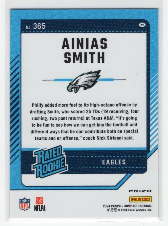 Ainias Smith 2024 Panini Donruss Football Rated Rookie Red Pandora Prizm #365