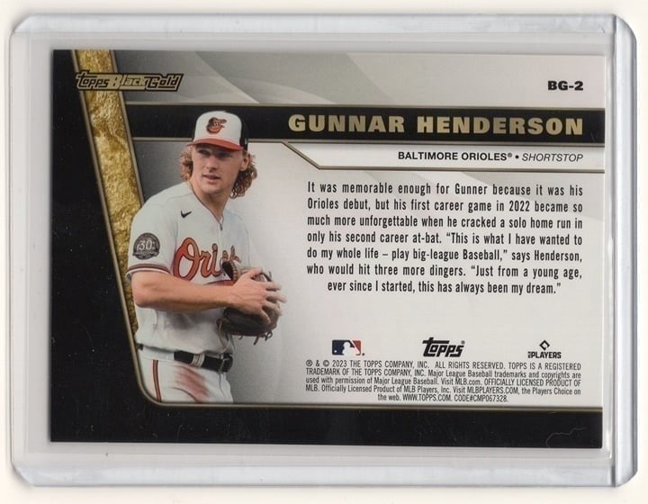 Gunnar Henderson 2023 Topps Update Series Black and Gold Rookie Card #BG-2