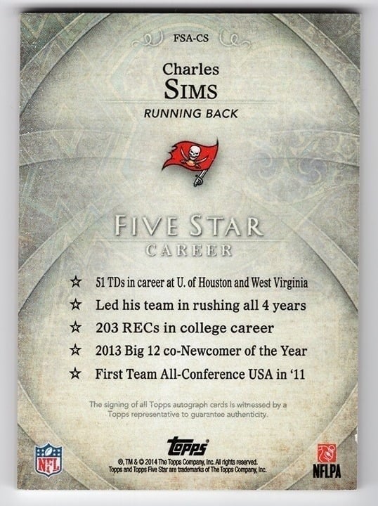 Charles Sims 2014 Topps Five Star Career Certified Autograph Rookie Card #FSA-CS