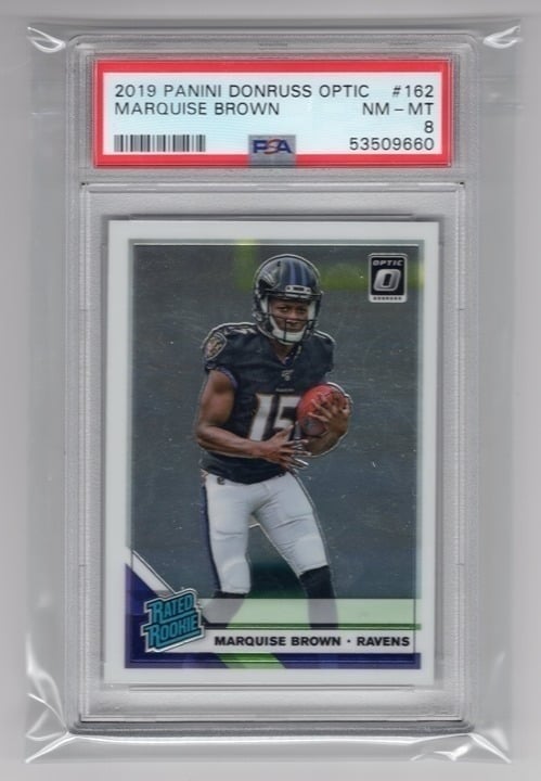 Marquise Brown 2019 Panini Donruss Optic Rookie Card PSA 8 #162