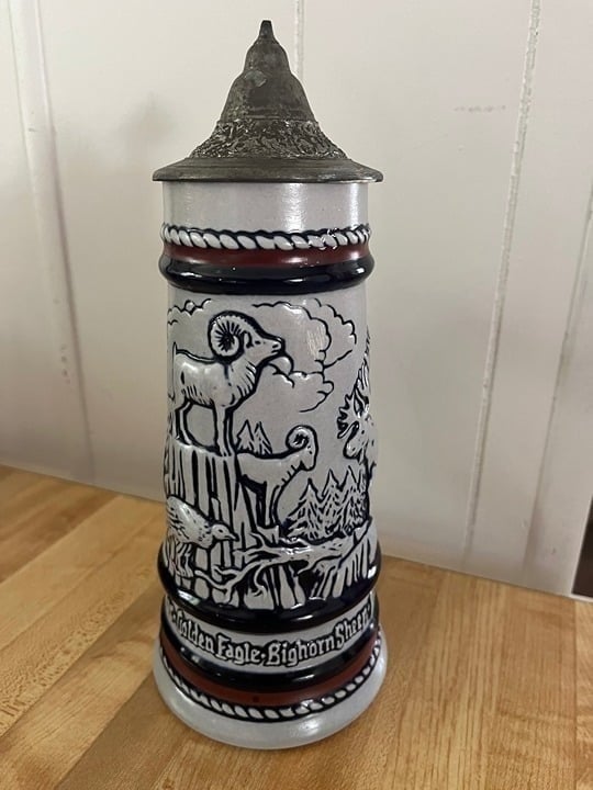 Vintage 1976 Ceramic Lidded Beer Stein Handcrafted in Brazil by Ceramarte  9"T