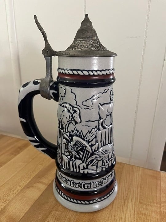 Vintage 1976 Ceramic Lidded Beer Stein Handcrafted in Brazil by Ceramarte  9"T