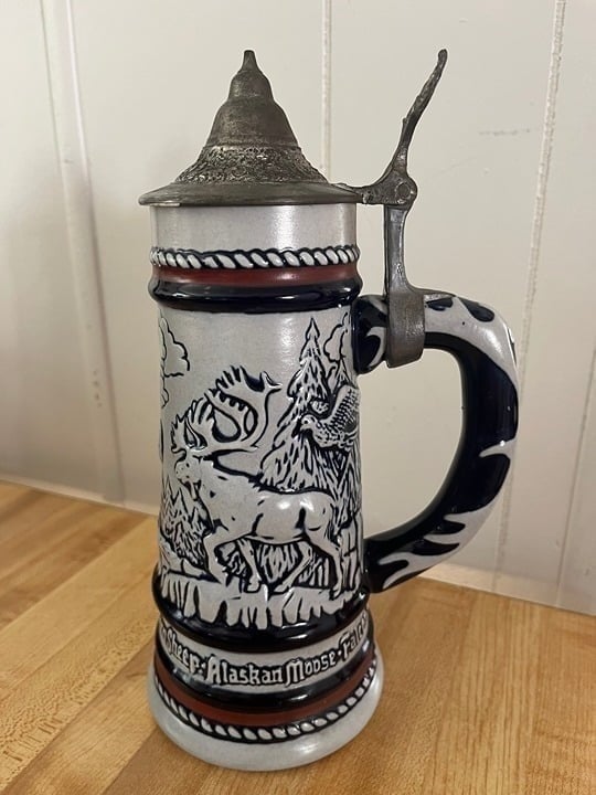 Vintage 1976 Ceramic Lidded Beer Stein Handcrafted in Brazil by Ceramarte  9"T