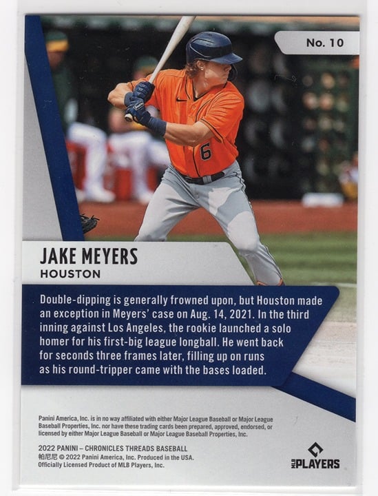 Jake Meyers 2022 Panini Chronicles Threads Baseball Rookie Card #10