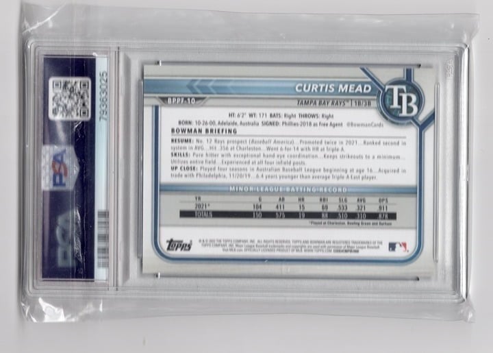 Curtis Mead 2022 Bowman 1st Edition PSA 10 #BPPF10