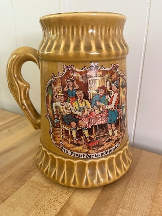 Vintage Mccoy pottery Beer Stein made in USA German scene 8"